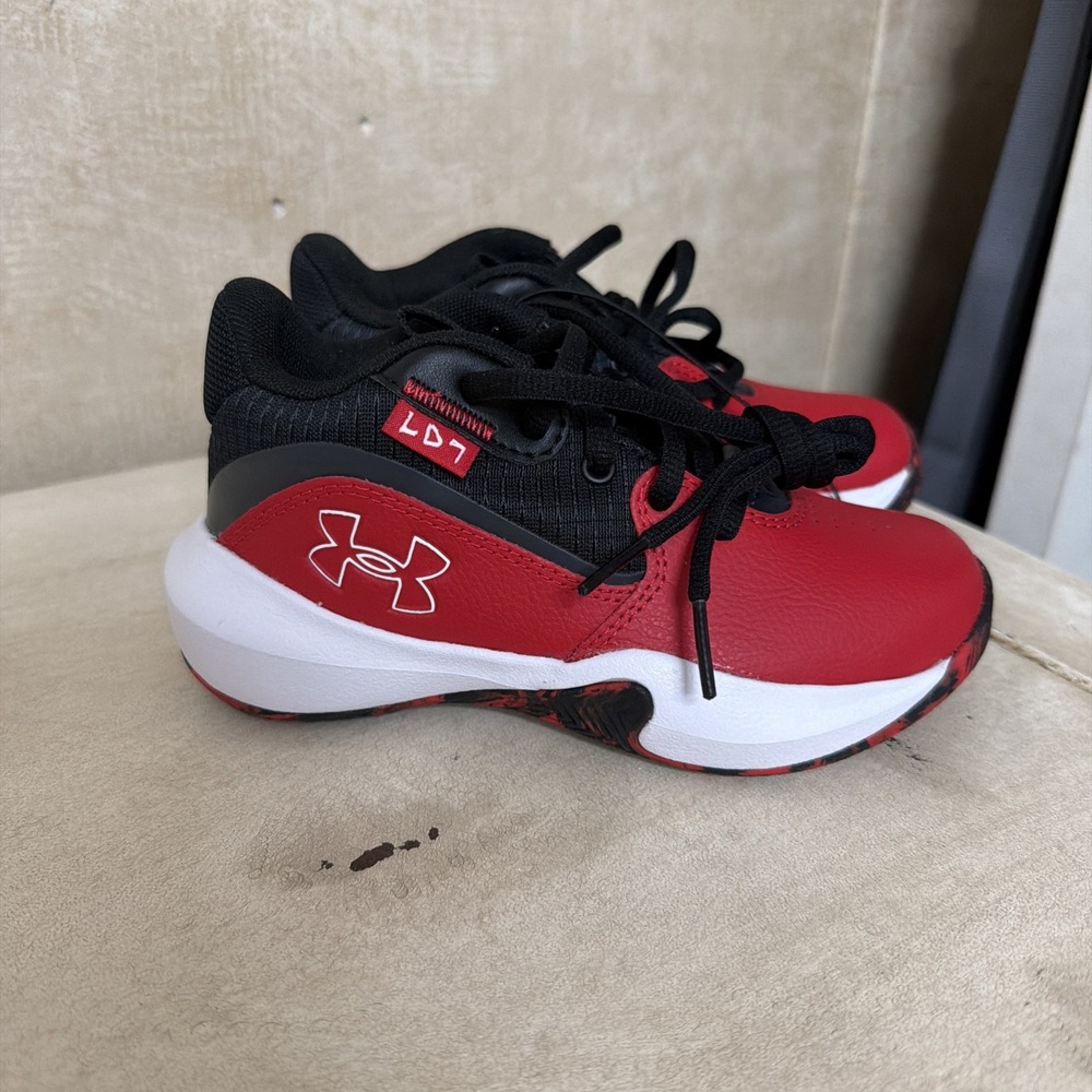 Under Armour UA PS Lockdown 7 Kids basketball Sneakers Red/Black/White Size 11K